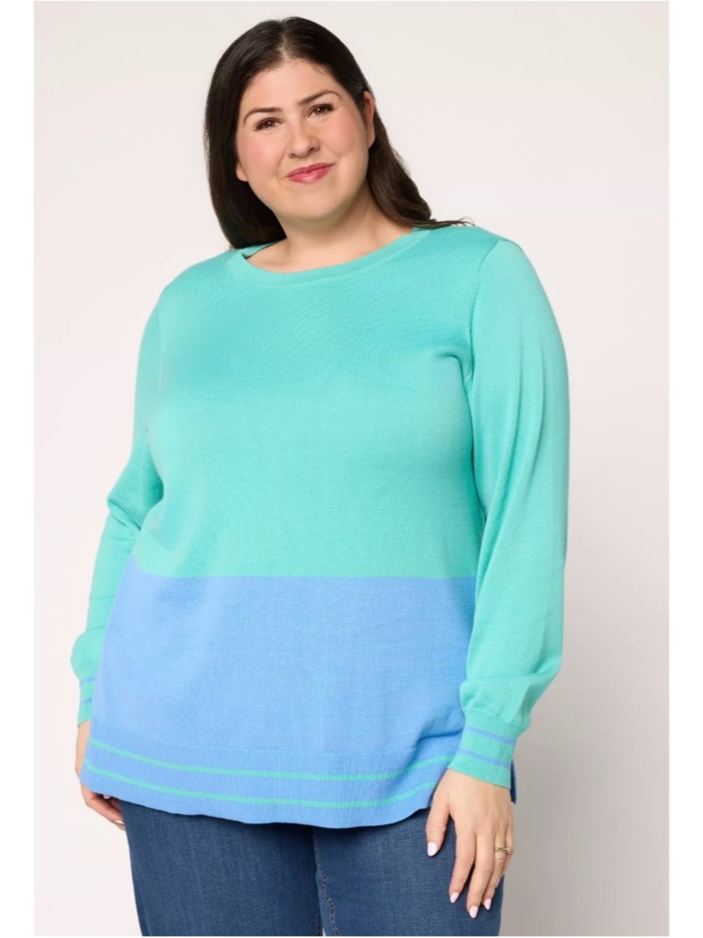 Belle by Kim Gravel Women's Scoop Neck Sweater XL Blue Mint Green Color Block